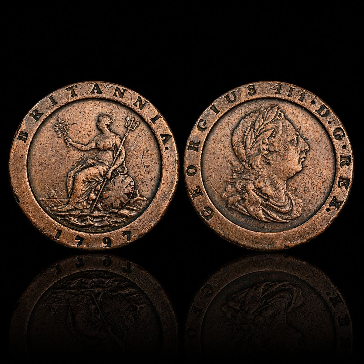 Great Britain 1797 Cartwheel Two Pence – King George III – Soho Mint – Large Copper Coin, 56.7 g