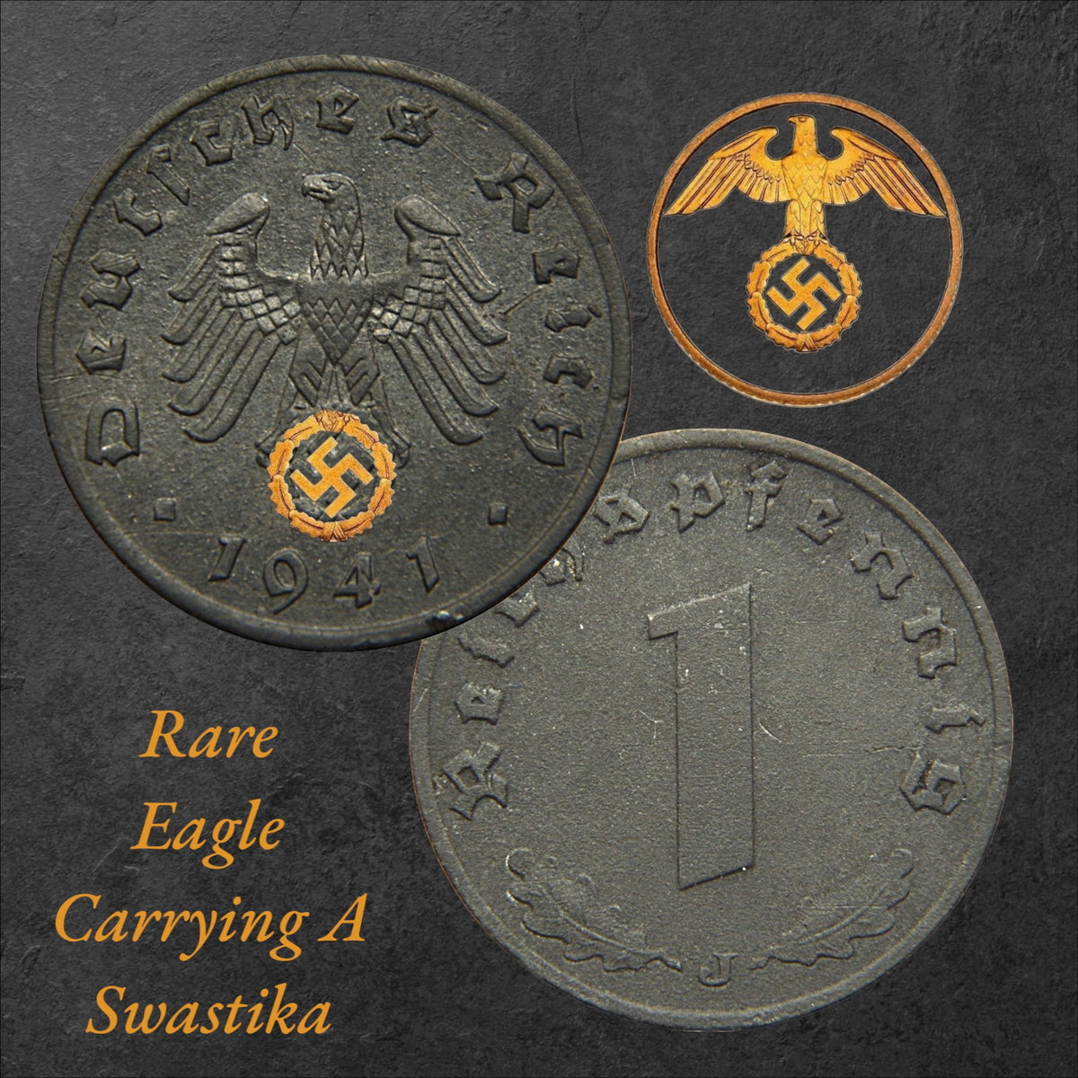 Swastika Hitler Period 1941 Germany 1 Reichspfennig Zinc Coin – Third Reich – German Eagle and Oak Leaves – KM#97
