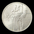 1990 San Marino 1000 Lire Silver Coin – 1,600 Years of History – Hand and Figures Design – KM#257