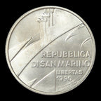 1990 San Marino 1000 Lire Silver Coin – 1,600 Years of History – Hand and Figures Design – KM#257