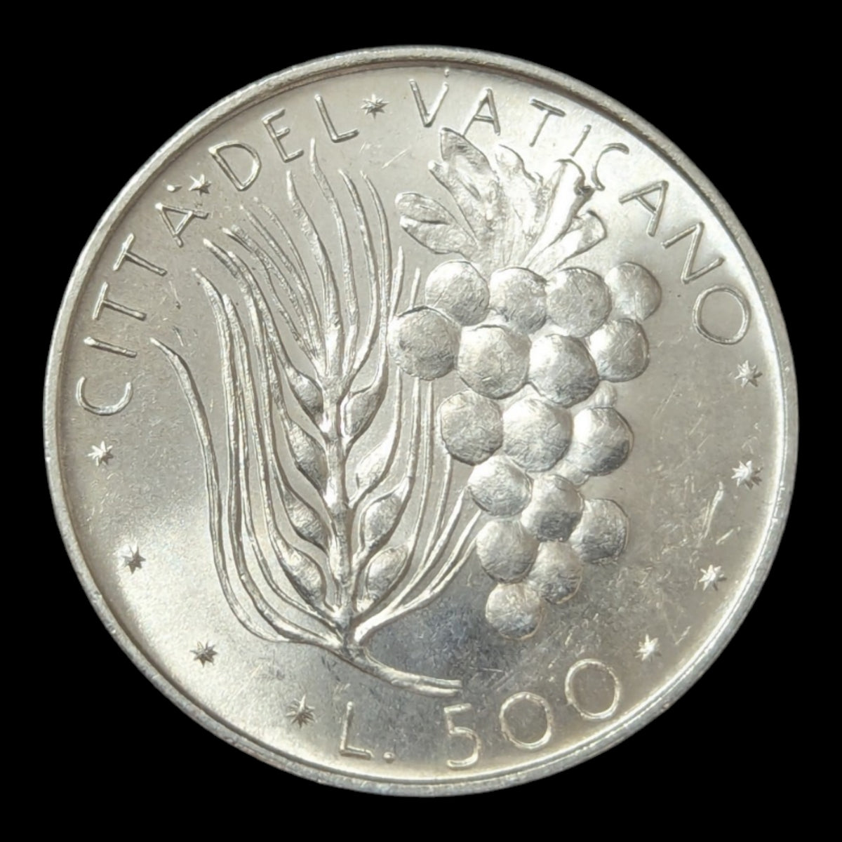 1975 Vatican City 500 Lire Silver Coin – Pope Paul VI – Wheat and Grapes – KM#123