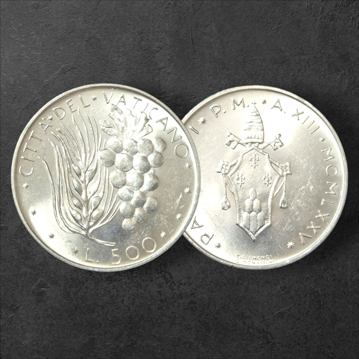 1975 Vatican City 500 Lire Silver Coin – Pope Paul VI – Wheat and Grapes – KM#123