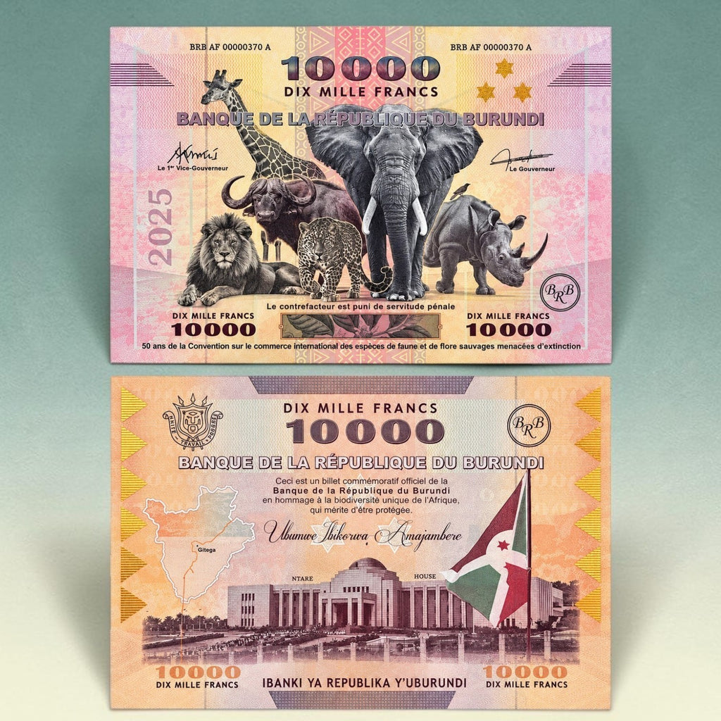Extremely Rare Burundi 10,000 Francs Commemorative Banknote – 50th Anniversary of CITES – 400 × 288 mm – Limited Edition of 1,000 Pieces