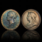 Queen Victoria Diamond Jubilee Silver Medal Pair – 1897 – Large 55 mm Medal & Miniature 32 mm Medal – Rainbow Toning