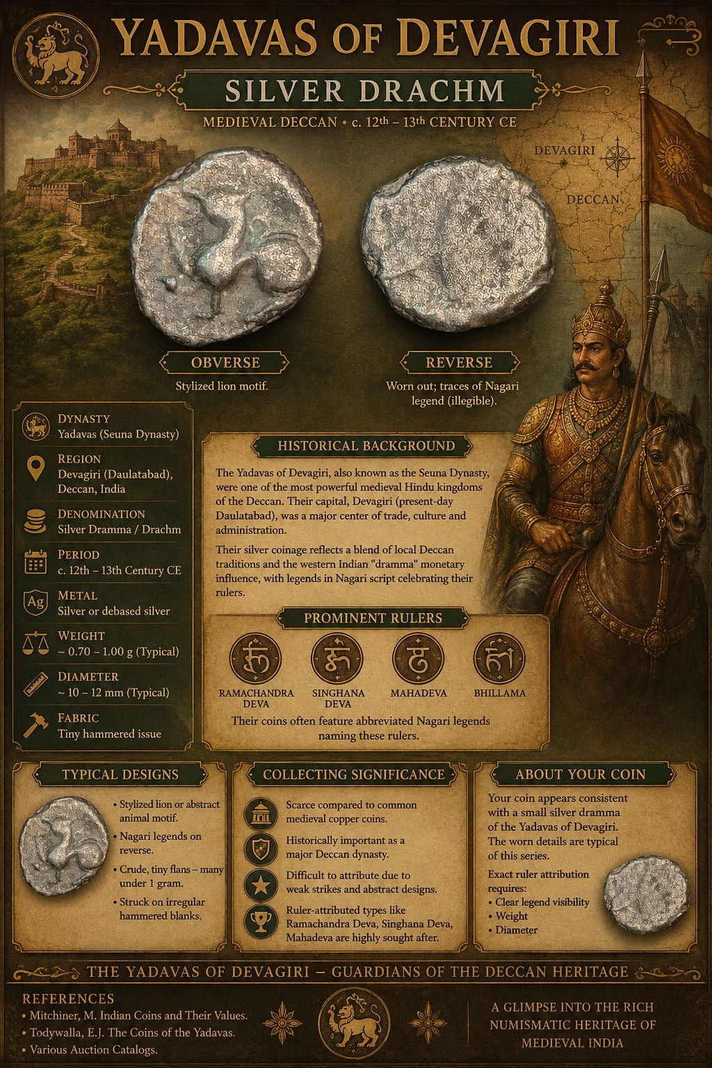 Yadavas of Devagiri Silver Drachm – Medieval Deccan Coinage – Early Indian Silver Issue