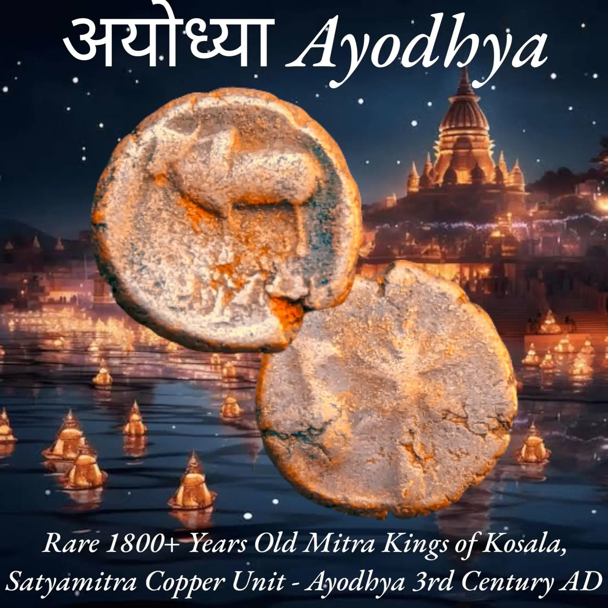 Rare Ancient AYODHYA अयोध्या, MITRA KINGS OF KOSALA, SATYAMITRA, COPPER UNIT