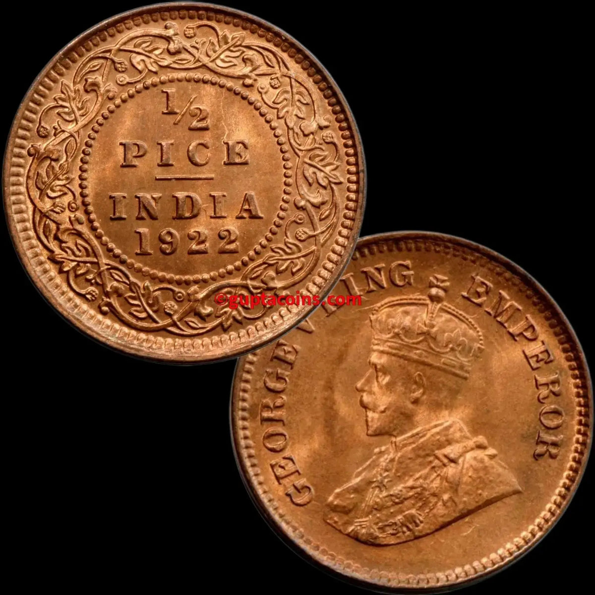 Rare British India ½ Pice Coin - George V 1912-1936 Bronze UNC