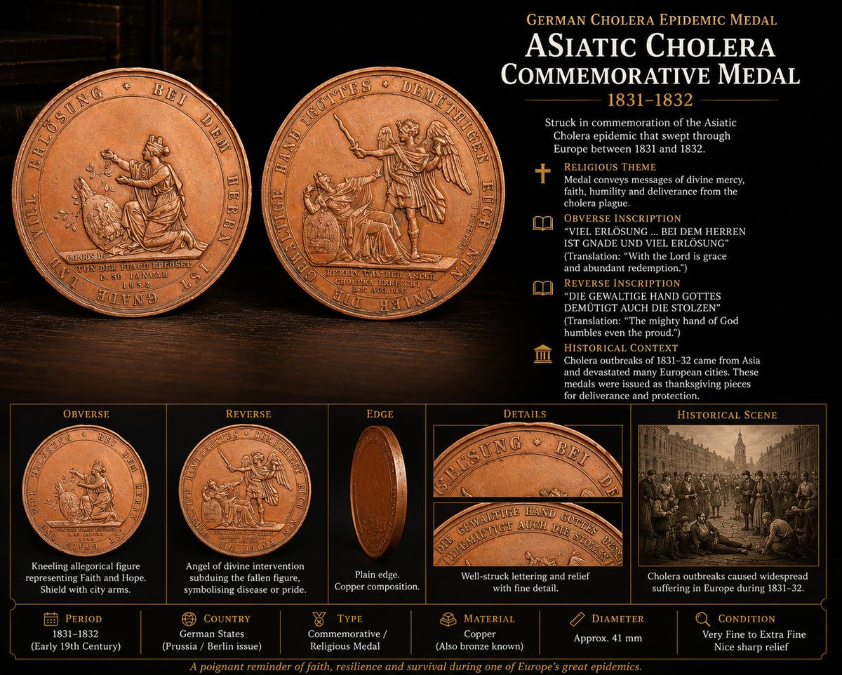 German Cholera Epidemic Commemorative Copper Medal – 1831–1832 – Religious Allegorical Scenes – 19th-Century Historical Medallion