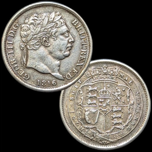Extremely Rare United Kingdom - 1816 King George III Portrait 1 Silver Shilling