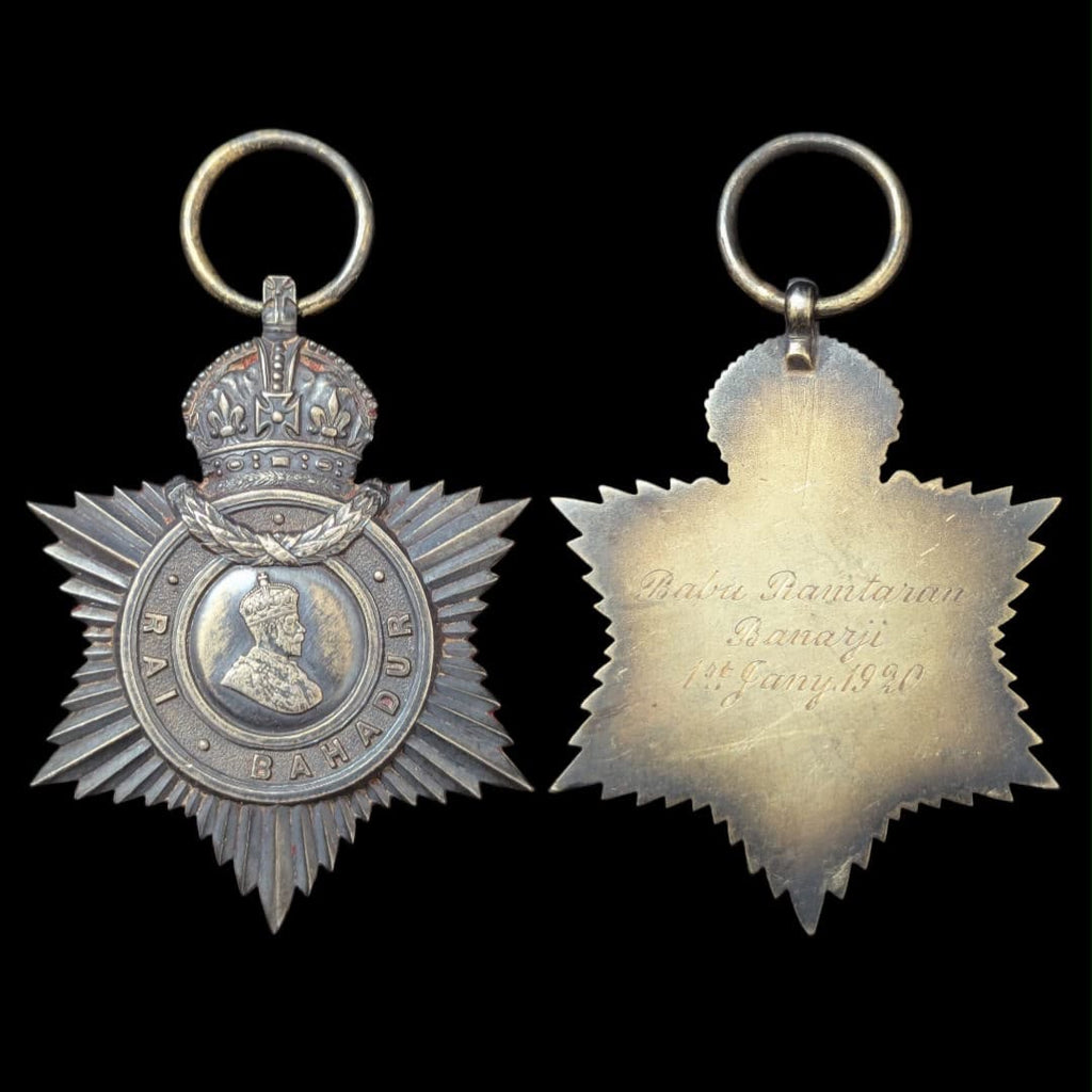 Extremely Rare British India Rai Bahadur Title Badge – King George V Era – Named to Babu Ramtaran Banarji – Dated 1 January 1920 – Silver & Gold-Gilt Top Quality