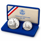 United States 1986 Liberty Centennial Commemorative Silver Coin Set – $1 Dollar & ½ Dollar – Statue of Liberty & Ellis Island – Original Blue Presentation Box