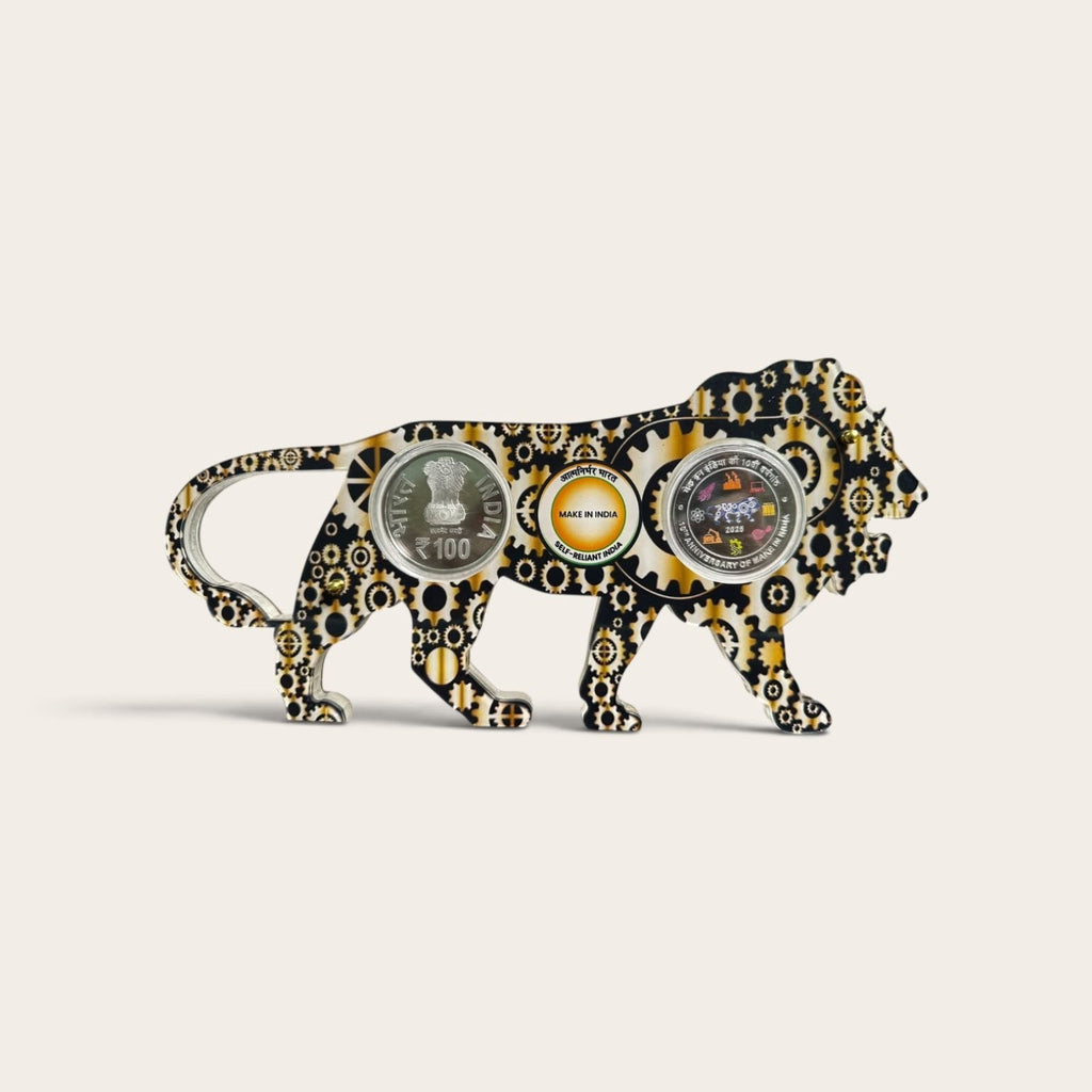 India 2025 Make in India 10th Anniversary ₹100 Silver Commemorative Coin – 35 g – Lion & Gears Design – Limited Mintage of 200 Pieces