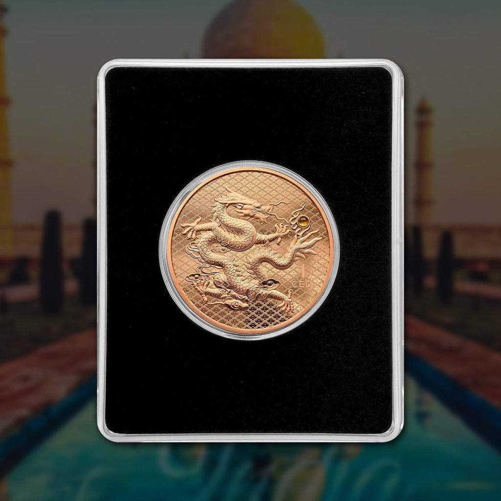 2026 Ghana Dragon & Taj Mahal 1 Cedi – Inbuilt Stone | Limited Mintage 600