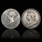 Queen Victoria Diamond Jubilee Silver Medal Pair – 1897 – Large 55 mm Medal & Miniature 32 mm Medal – Rainbow Toning