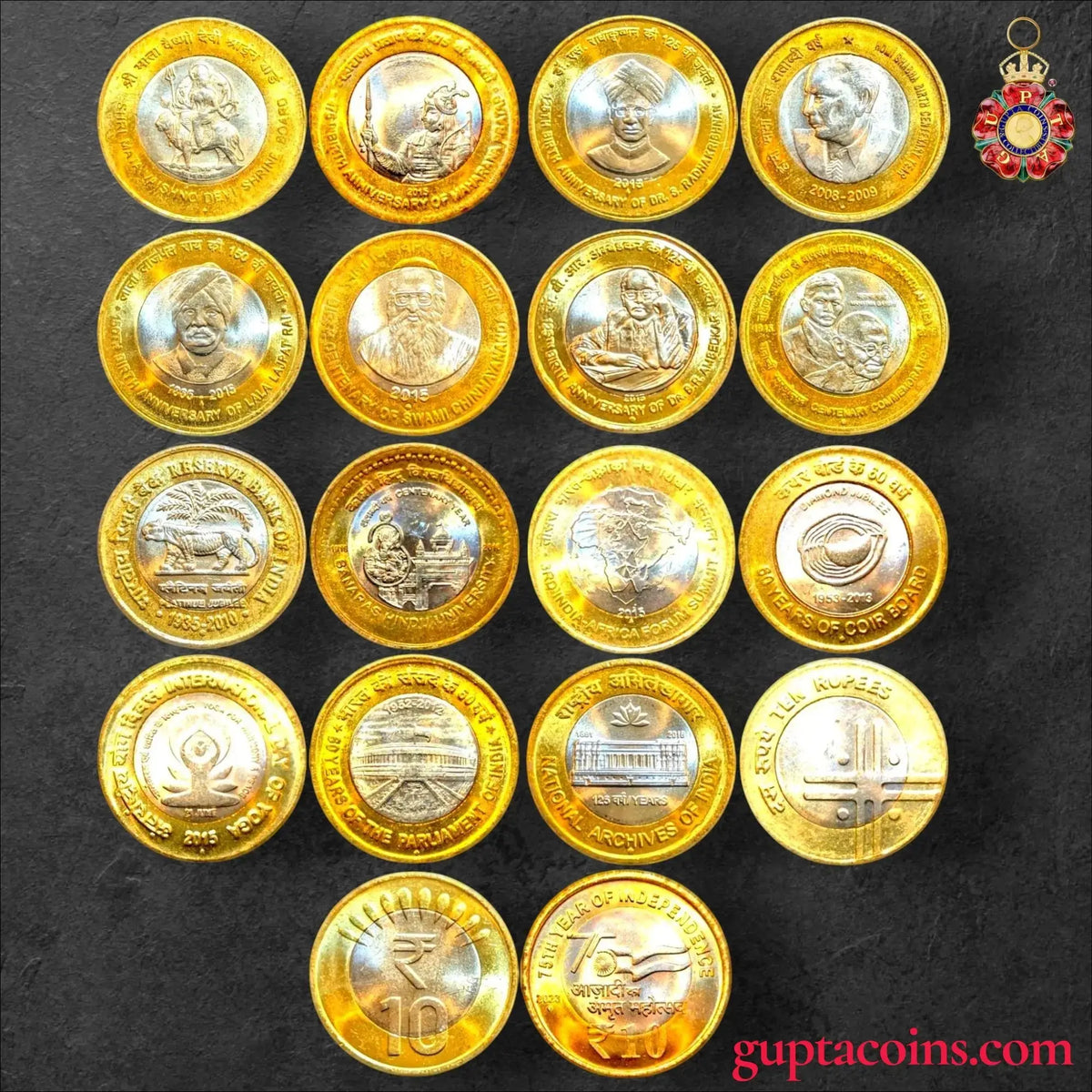 Republic India 10 Rupees 18 Full Gem BUNC set of all Circulation issues 2005-21