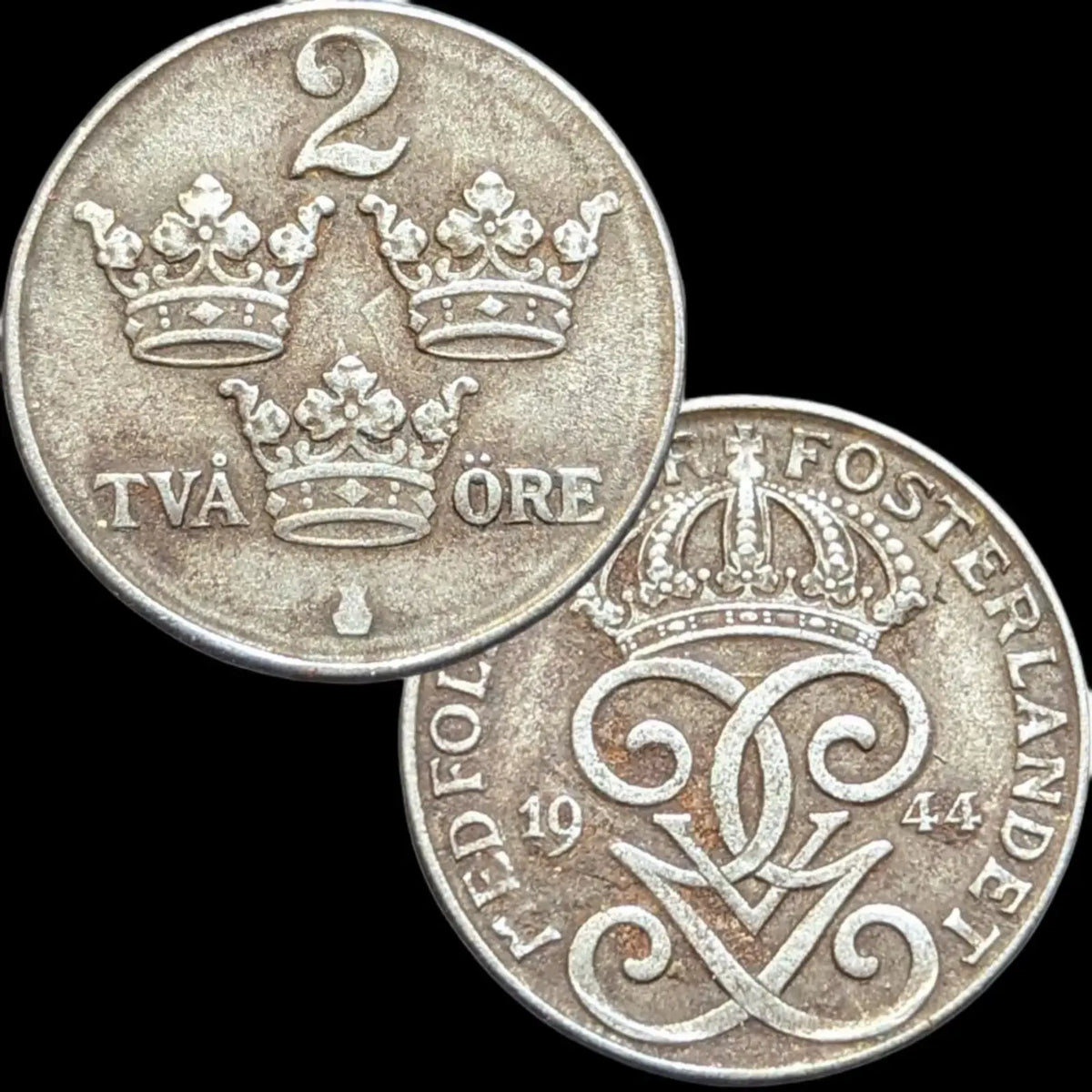 Sweden 1944 2 Öre Iron Coin - King Gustaf V - World War II Metal Shortage Substitute