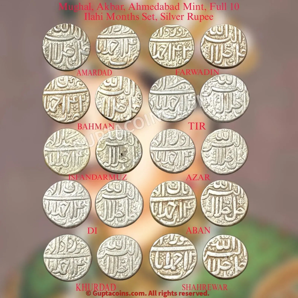 Mughal Empire Akbar – Ahmedabad Mint Ilahi Calendar Series (10-Piece Set) Numismatic Collectible