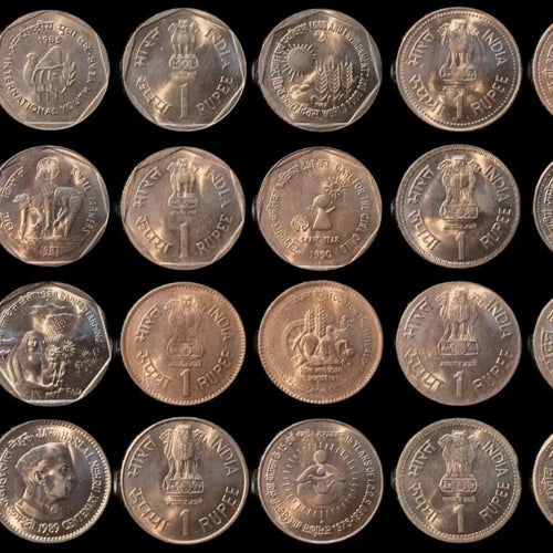 Extremely Rare Republic India 1 Rupee Full Set of 15 Commemorative Coins 1985-93