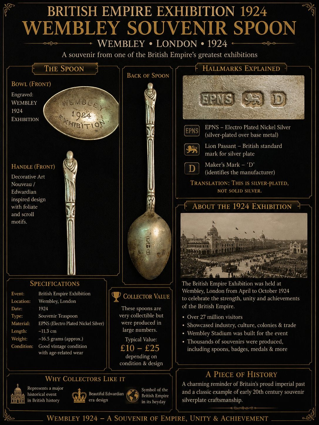 British Empire Exhibition 1924 Wembley Souvenir Spoon – EPNS – Historic London Exhibition Memorabilia
