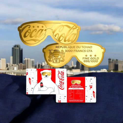 Chad Republic Official COCA-COLA SUNGLASSES 1/1000oz GOLD .999 with COA