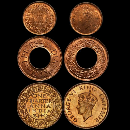 British India George VI Era – Multi-Denomination Type Set Numismatic Collectible (Complete Trio)