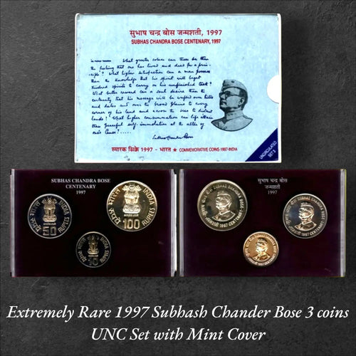 1997 Subhash Chandra Bose Commemorative UNC Set with Mint Cover – Numismatic Collectible