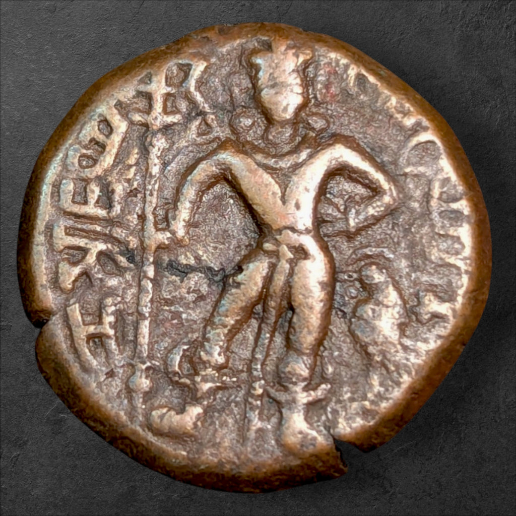 Ancient Haryana Yaudheya Republic Karttikeya & Devasena Copper Coin – 11.52g – c. 3rd–4th Century CE – 1,700+ Years Old