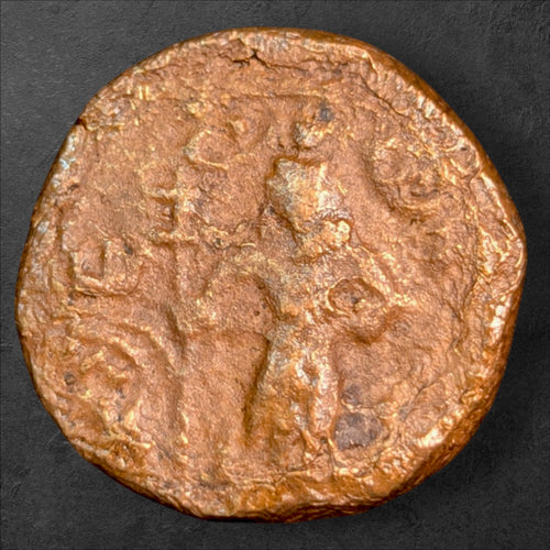Ancient Haryana Yaudheya Republic Karttikeya & Devasena Copper Coin – 11.52g – c. 3rd–4th Century CE – 1,700+ Years Old
