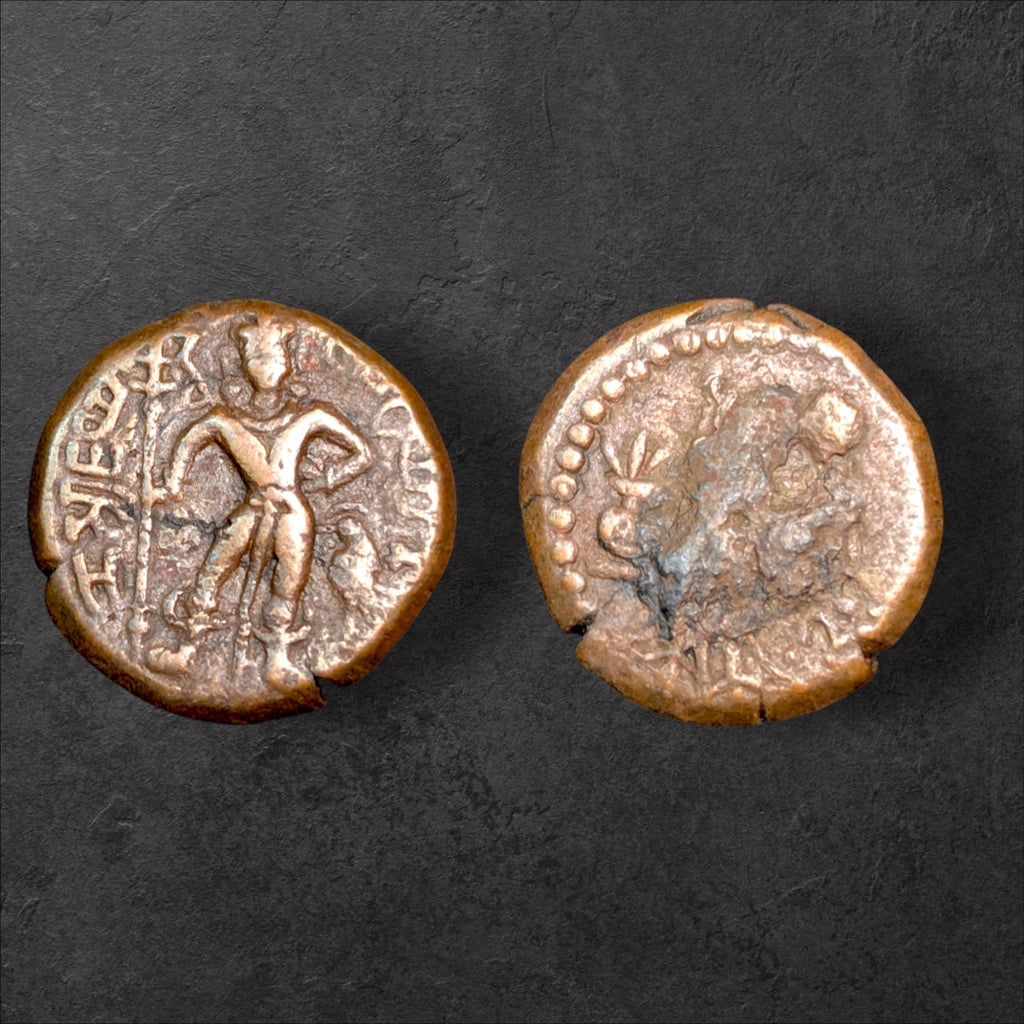 Ancient Haryana Yaudheya Republic Karttikeya & Devasena Copper Coin – 11.52g – c. 3rd–4th Century CE – 1,700+ Years Old