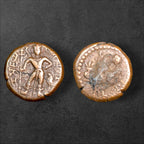 Ancient Haryana Yaudheya Republic Karttikeya & Devasena Copper Coin – 11.52g – c. 3rd–4th Century CE – 1,700+ Years Old