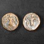 Ancient Haryana Yaudheya Republic Karttikeya & Devasena Copper Coin – 11.52g – c. 3rd–4th Century CE – 1,700+ Years Old