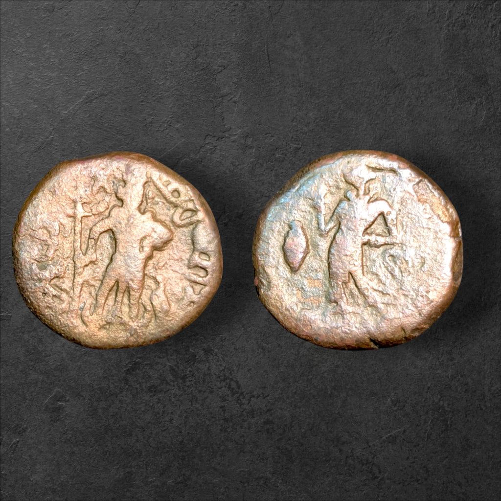 Ancient Haryana Yaudheya Republic Karttikeya & Devasena Copper Coin – 11.52g – c. 3rd–4th Century CE – 1,700+ Years Old