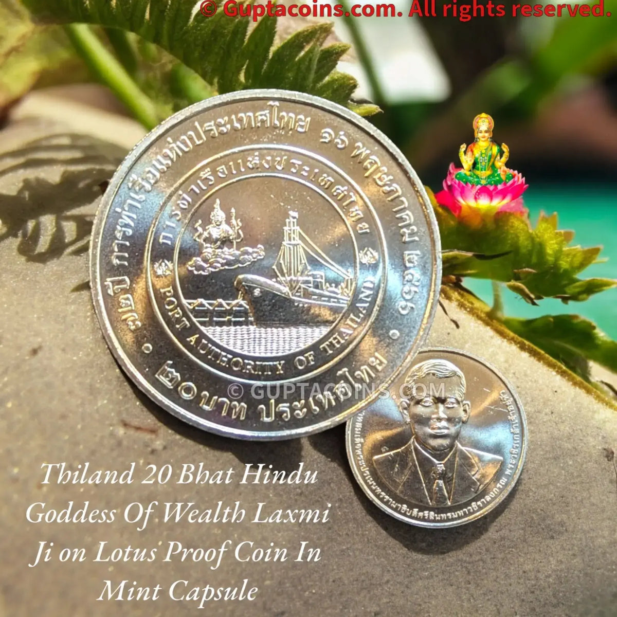 Thailand 20 Baht Hindu Goddess Of Wealth Laxmi Ji on Lotus Proof Coin Mint Cap