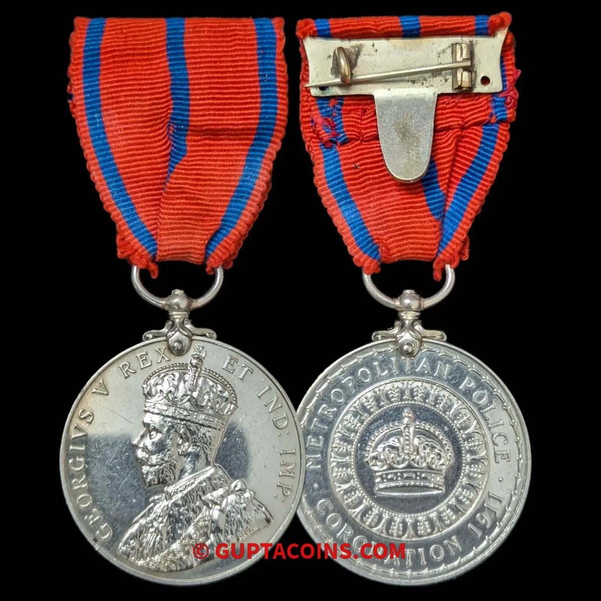 King George V Silver Metropolitan Police Coronation 1911 medal, Ribbon & Brooch