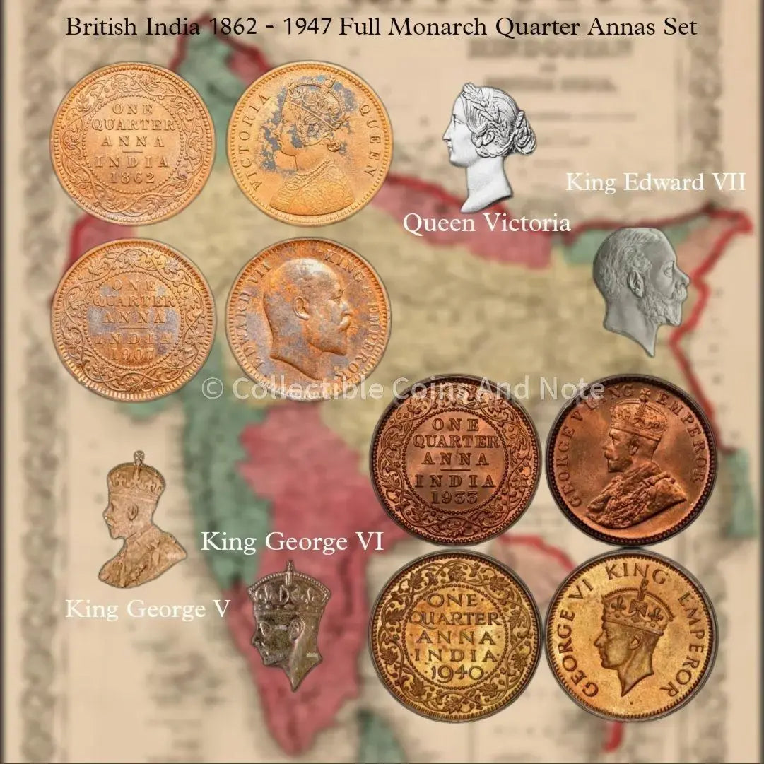 Extremely Rare & Collectible British India 1862-1947 Full Monarch Quarter Annas Set