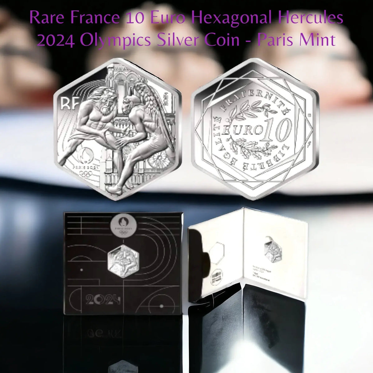 Rare France 10 Euro Hexagonal Hercules 2024 Olympics Silver Coin - Paris Mint