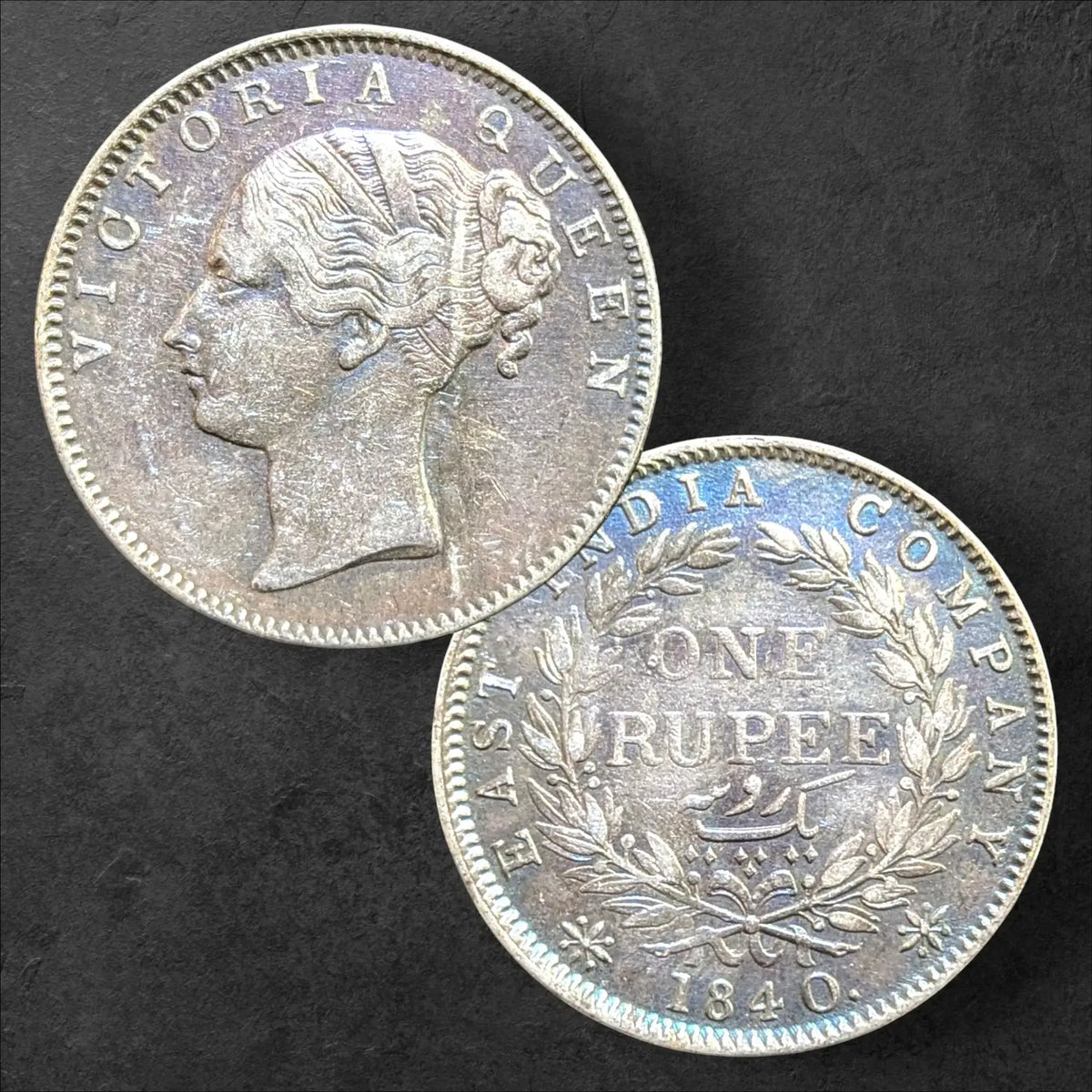 British India 1840, Victoria Queen, Silver Rupee, Continuous Legend