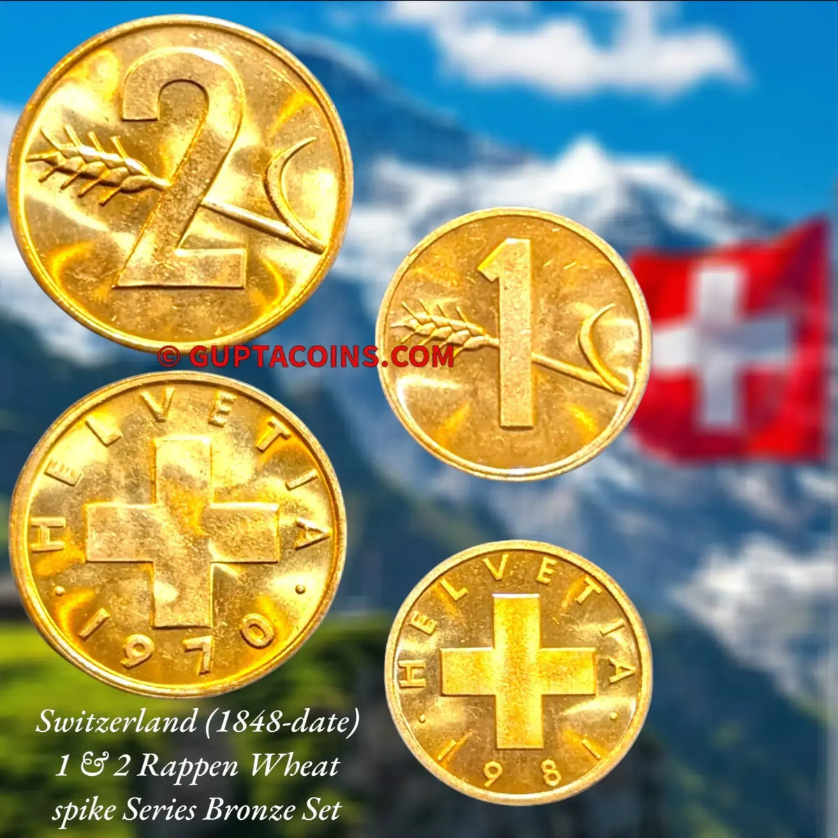 Switzerland 1&2 Rappen Wheat Spike Series Bronze Set