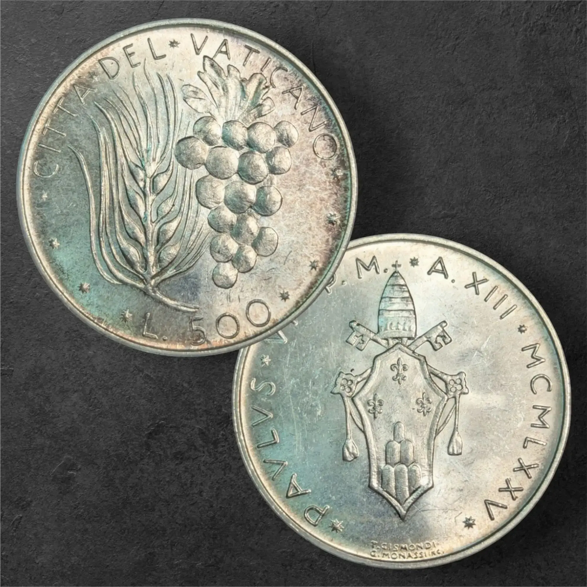 Vatican City 500 Silver Lire 1970 - Pope Paul VI, Wheat and grapes, 11g, 29.3mm