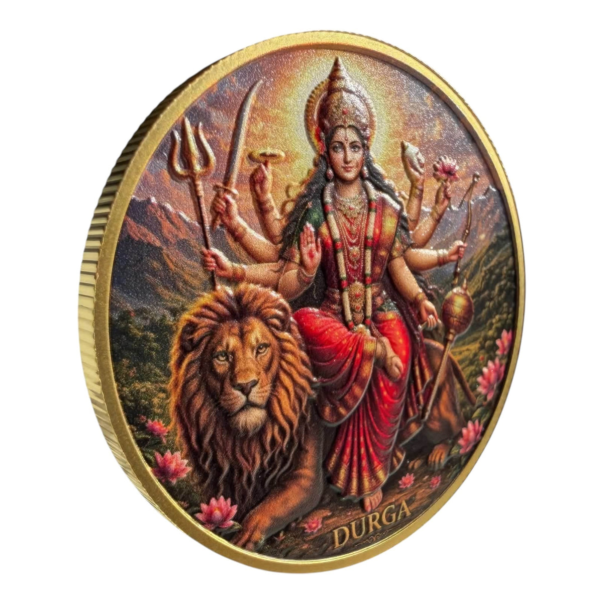 Ghana 2026 Goddess Durga 5 Cedis – 1 oz .999 Fine Silver Coin – High Relief, Gold Gilded & Colorized – Durga with Lion