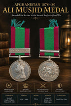 Rare Afghanistan 1878–1880 Ali Musjid Clasp Campaign Medal – Queen Victoria – Second Anglo-Afghan War – Silver Military Decoration with Ribbon