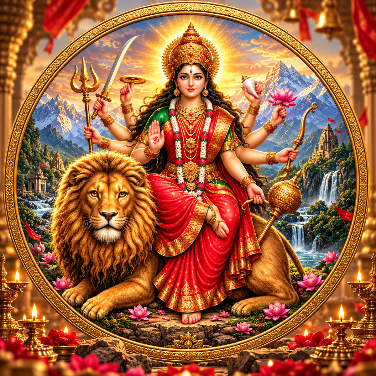 Ghana 2026 Goddess Durga 5 Cedis – 1 oz .999 Fine Silver Coin – High Relief, Gold Gilded & Colorized – Durga with Lion