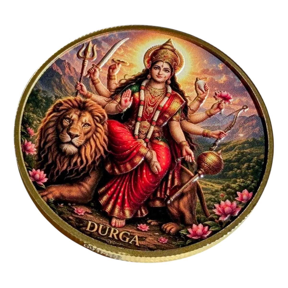 Ghana 2026 Goddess Durga 5 Cedis – 1 oz .999 Fine Silver Coin – High Relief, Gold Gilded & Colorized – Durga with Lion