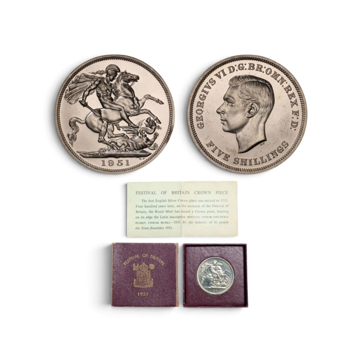 1951 Great Britain Festival of Britain Crown – King George VI Five Shillings – Commemorative Coin with Original Royal Mint Box