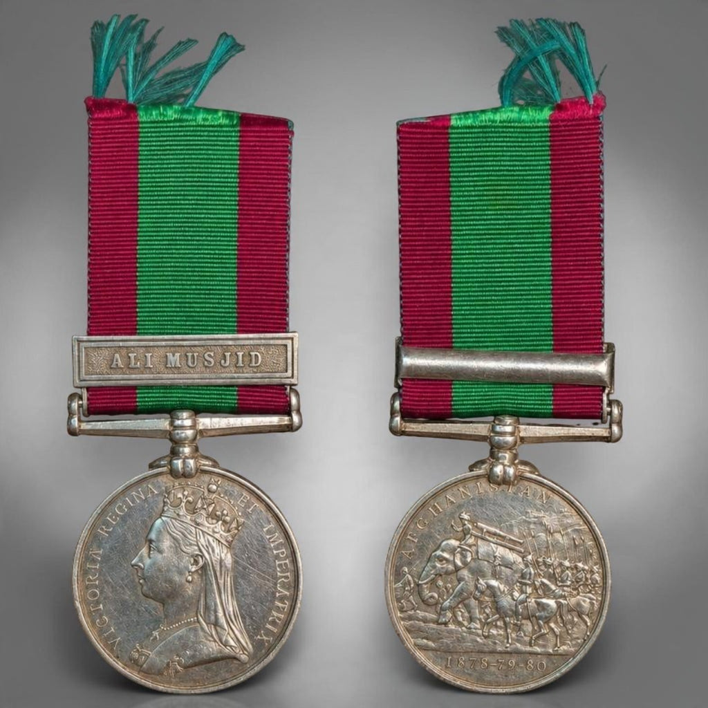 Rare Afghanistan 1878–1880 Ali Musjid Clasp Campaign Medal – Queen Victoria – Second Anglo-Afghan War – Silver Military Decoration with Ribbon
