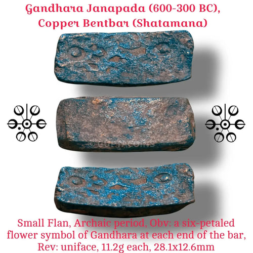 Ancient India Gandhara Janapada Shatamana Type (c. 600–300 BC) – Punch-Marked Numismatic Collectible (Bent Bar Form)